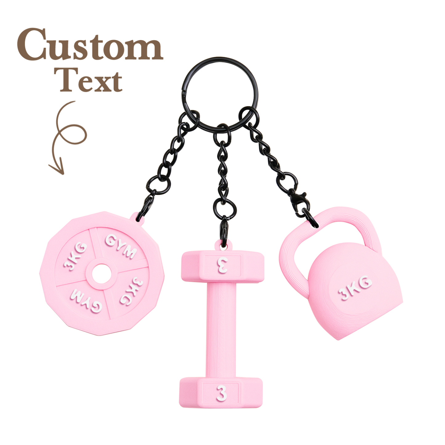 Personalized 3D Printed Dumbbell Kettlebell Weight Plate Mix Bag Charm Keychain with Name Birthday Gym Sports Gift for Fitness Enthusiasts - soufeelau