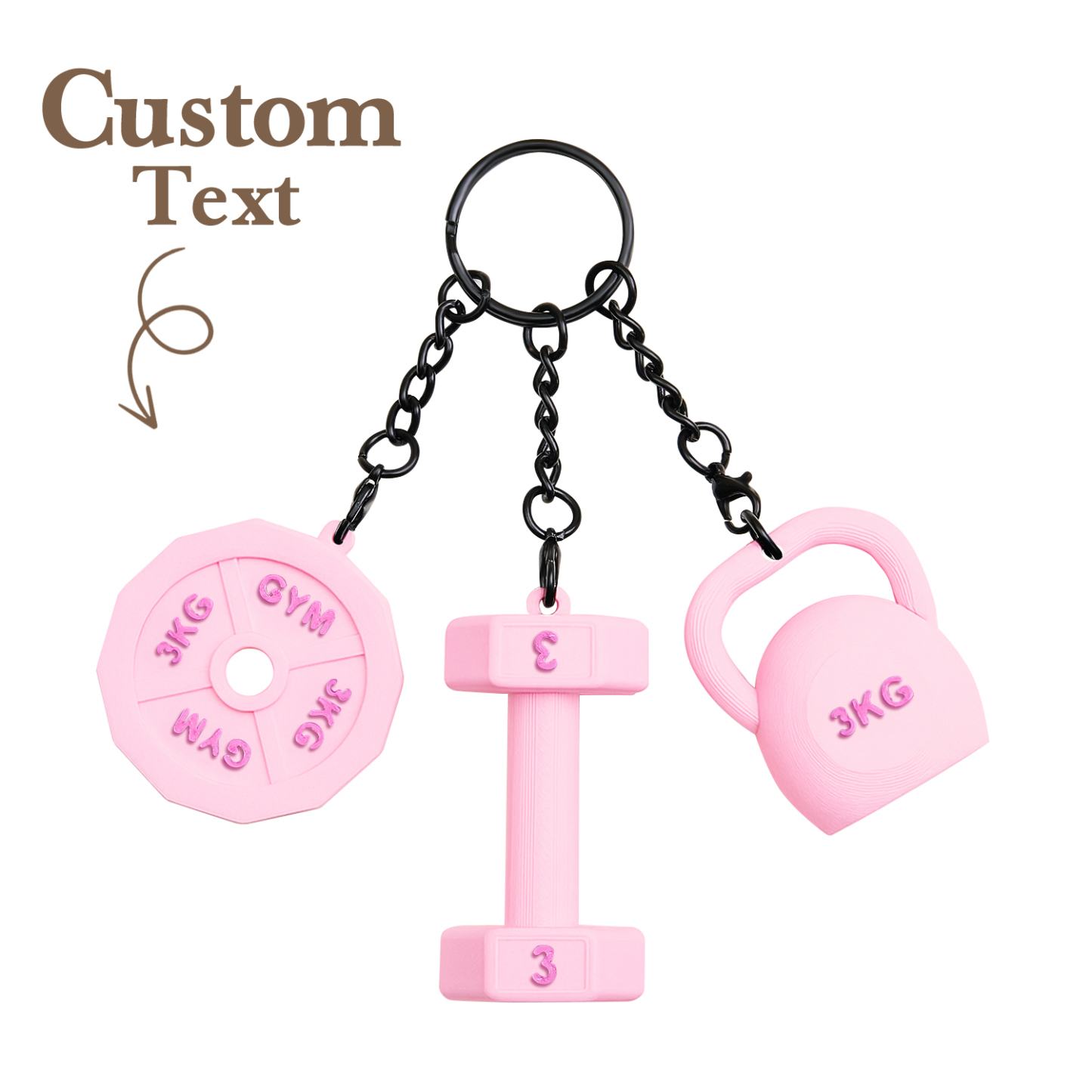 Personalized 3D Printed Dumbbell Kettlebell Weight Plate Mix Bag Charm Keychain with Name Birthday Gym Sports Gift for Fitness Enthusiasts - soufeelau