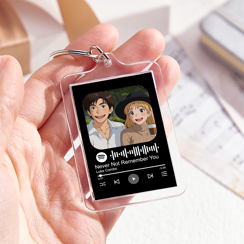Custom Cartoon Effect Photo Keychain Spotify Code Keychain with Acrylic Shell - soufeelau