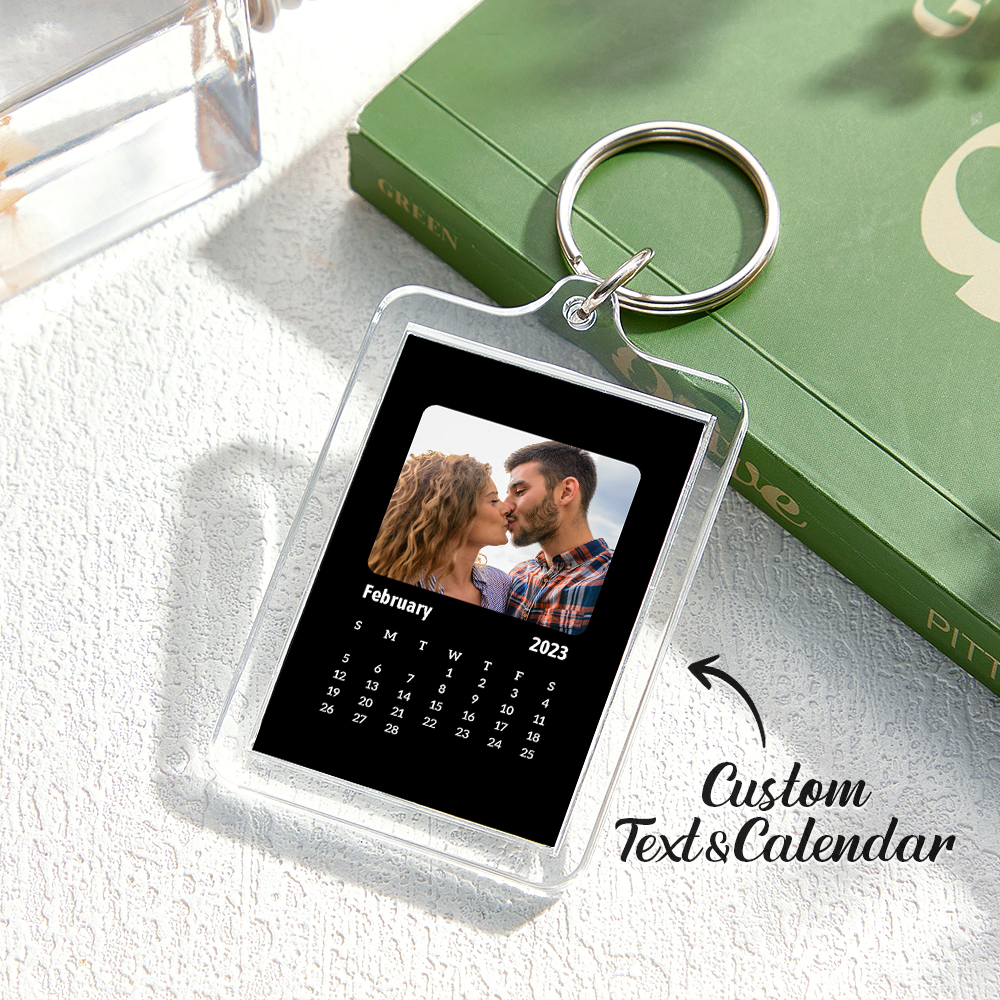 Custom Photo Engraved Calendar Keychain Personalized Colorful Acrylic Keychain Gifts for Couples - soufeelau