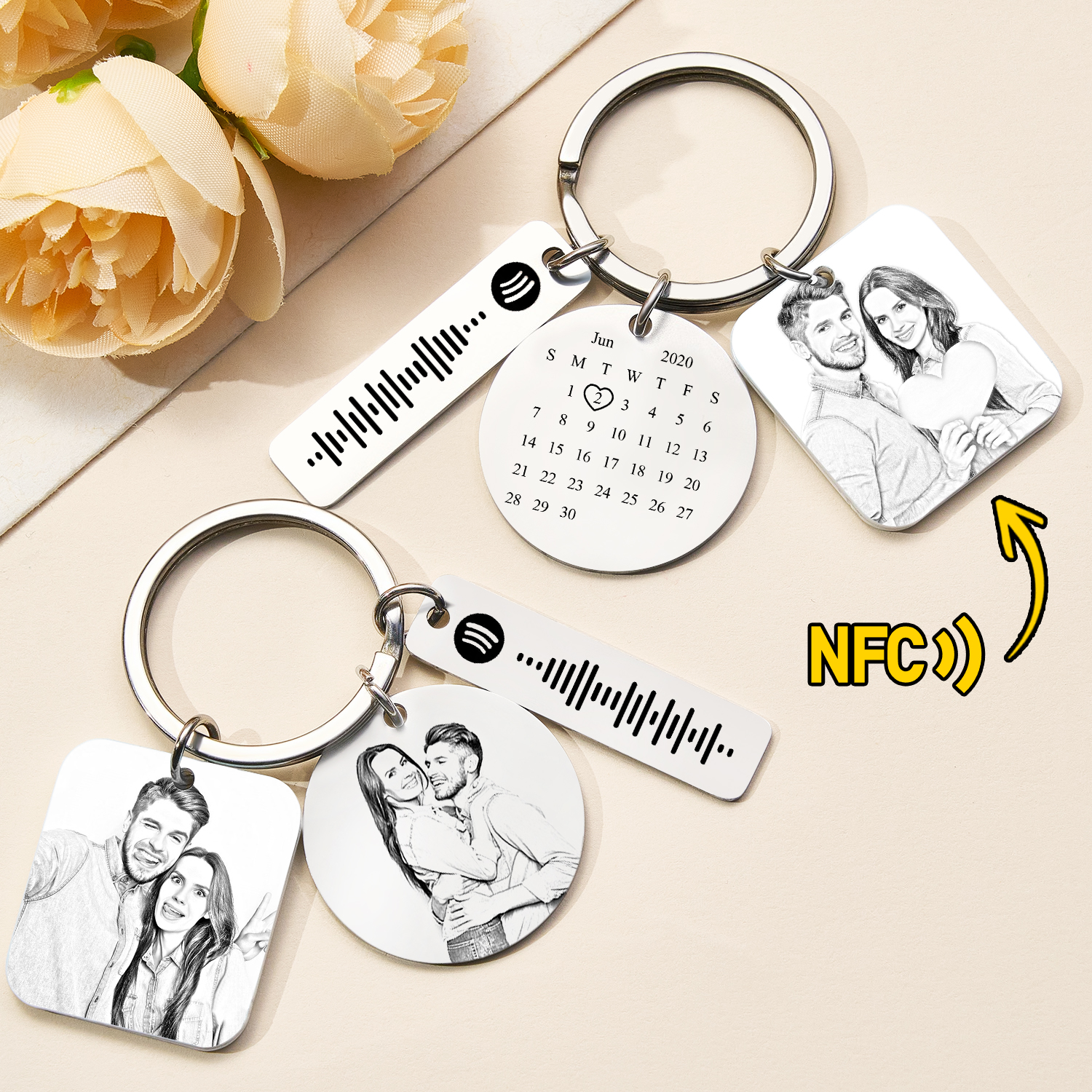 Custom NFC Photo Calendar Spotify Keychain Custom Song Keychain Gift for Lover - soufeelau