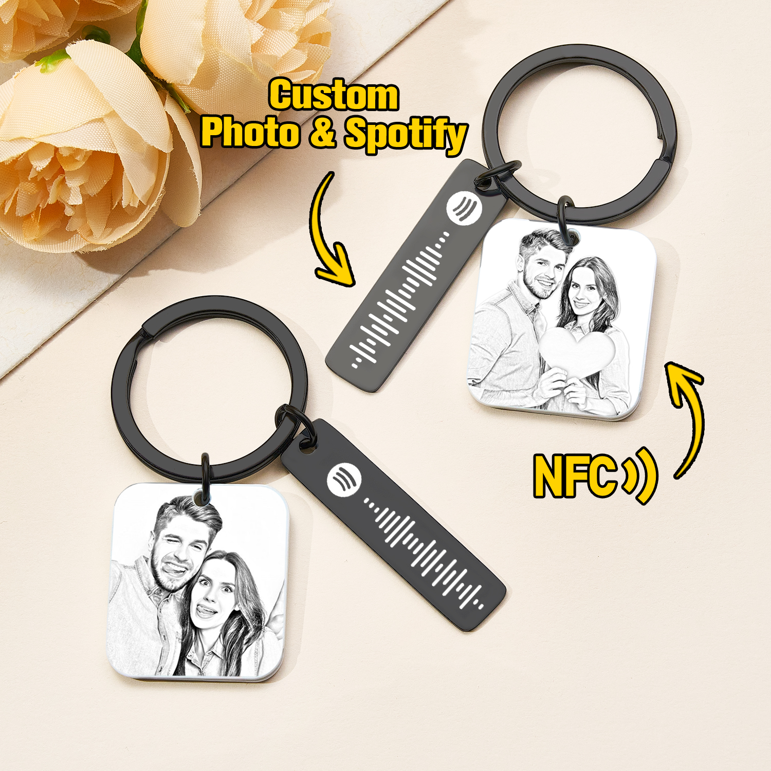 Custom NFC Music Song Keychain Scannable Spotify Code Keychain Music Gift - soufeelau