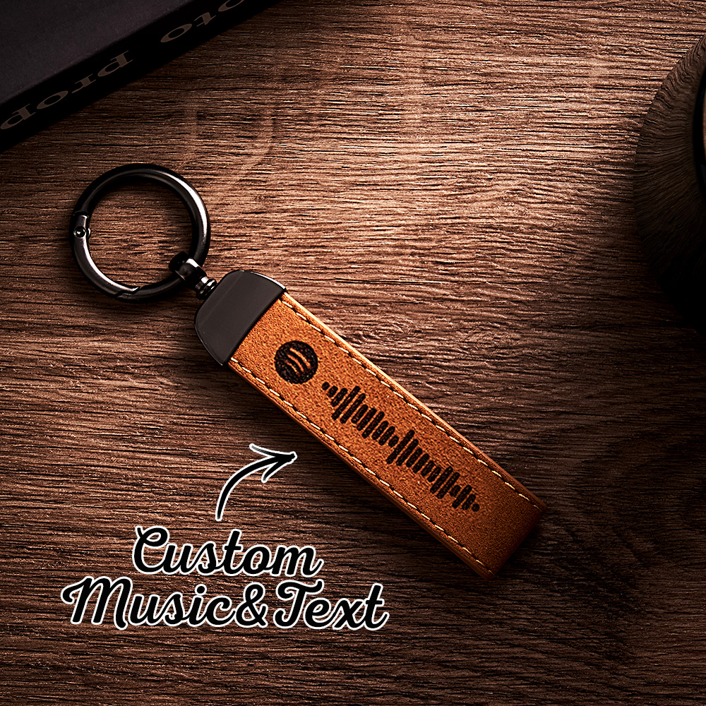 Custom Spotify Keychain Gift With Song BarCode Leather Keychain Gift For Her Boyfriend Girlfriend Gift - soufeelau