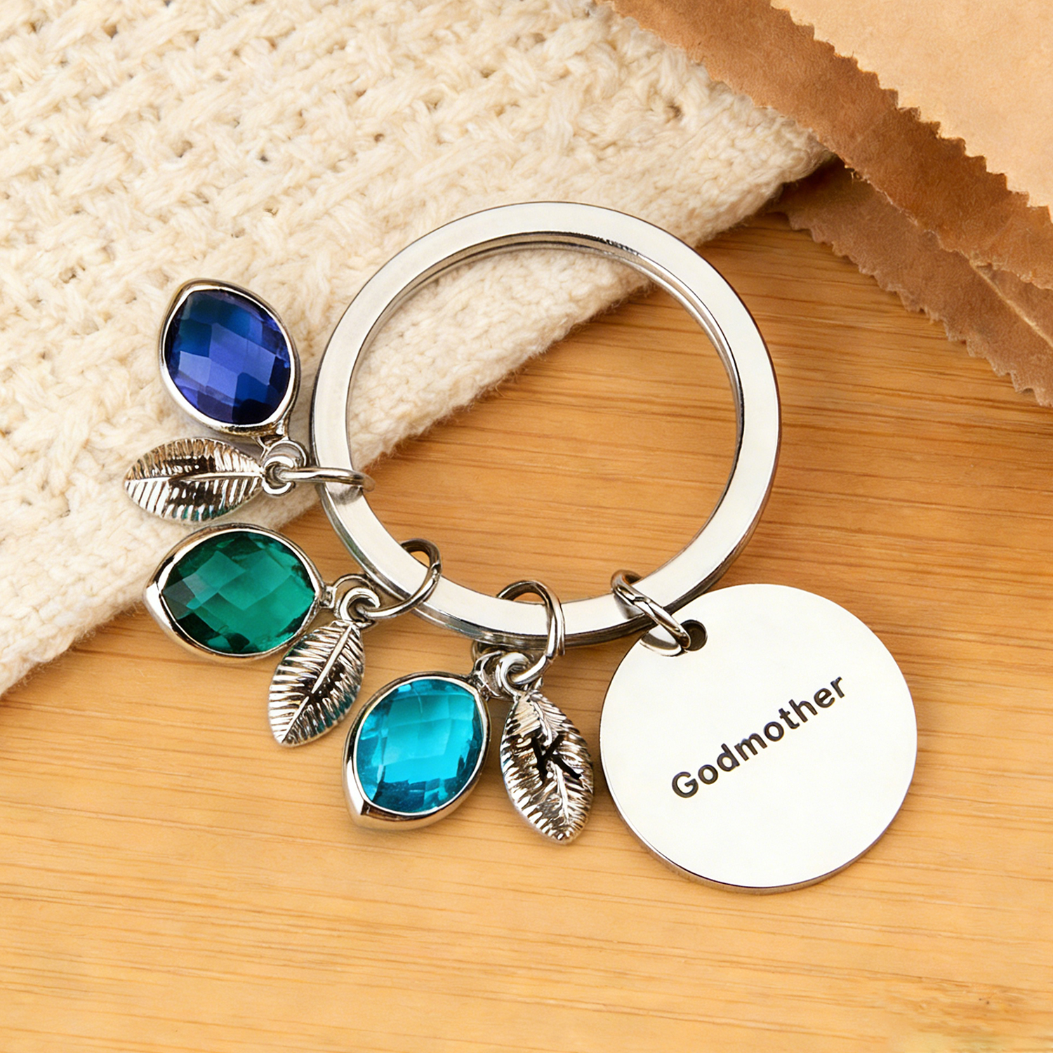 Custom Name Keychain Birthstone Keychain with Leaf Gift for Godmother Birthday Gift - soufeelau