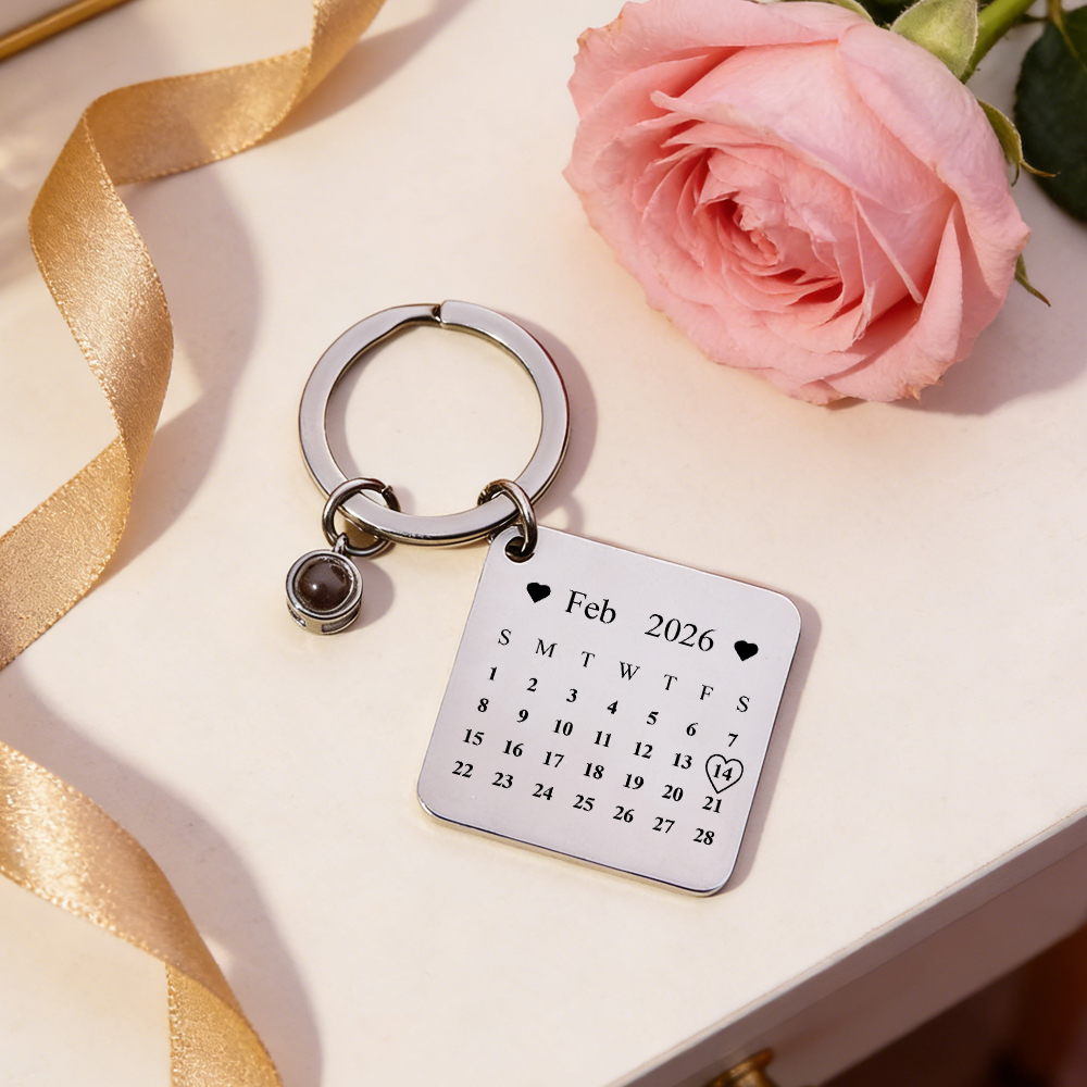 Custom Photo Calendar Projection Keychain Square Commemorative Keychain Christmas Gift For Couple - soufeelau