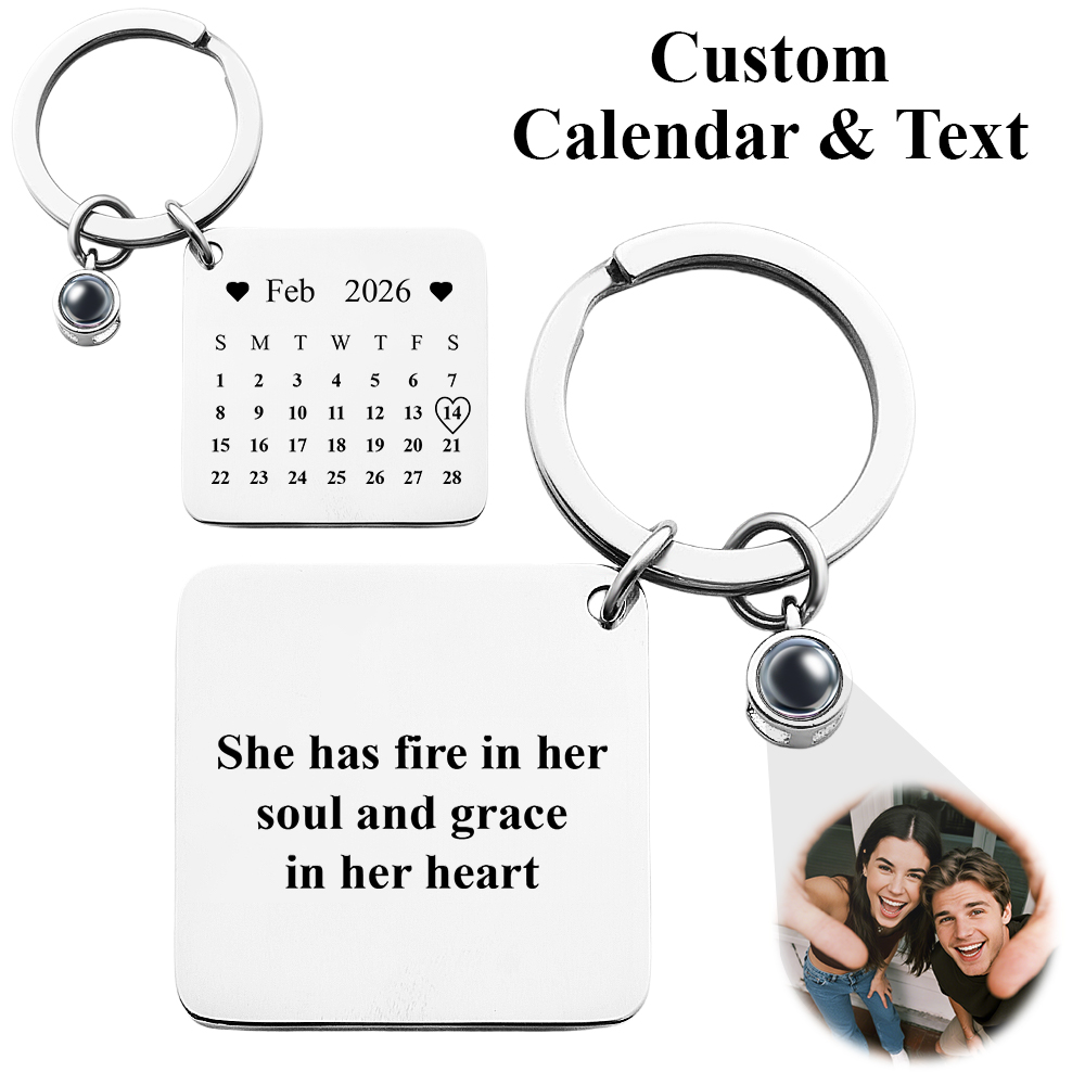 Custom Photo Calendar Projection Keychain Square Commemorative Keychain Christmas Gift For Couple - soufeelau