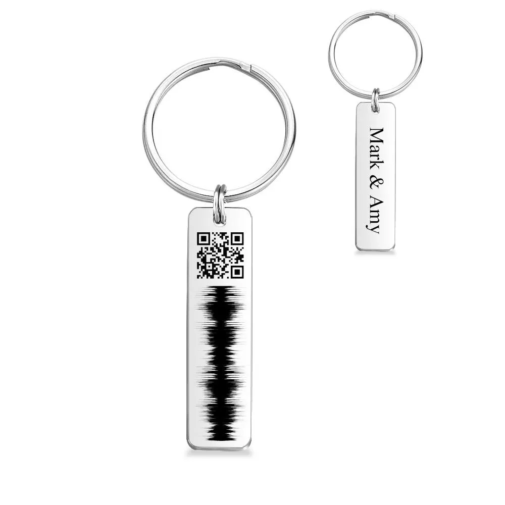 Custom Engraved QR code Keychain Scannable Code Sonic Audio Technology Gift Gold