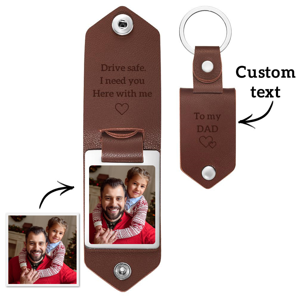 Custom Leather Photo Text Drive Safe Keychain Christmas Gift For Boyfriend With Engraved Text - soufeelau