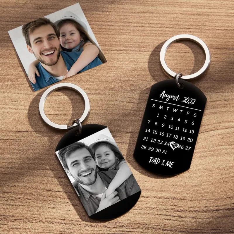 Custom Photo Wallet and Photo Calendar Keychain Set Father's Day Gift for Him - soufeelau