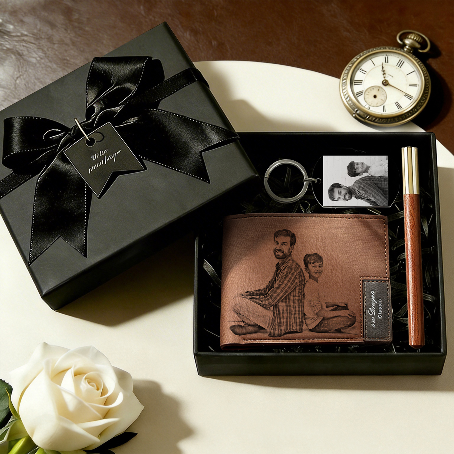 Custom Photo Wallet and Photo Calendar Keychain Set Father's Day Gift for Him - soufeelau