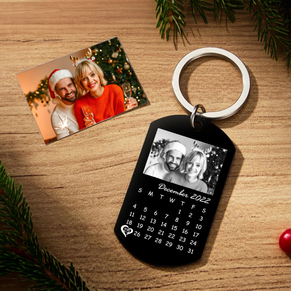 Custom Black Filter Classic Photo Calendar Keychain Unique Design Gift Christmas Gift - soufeelau