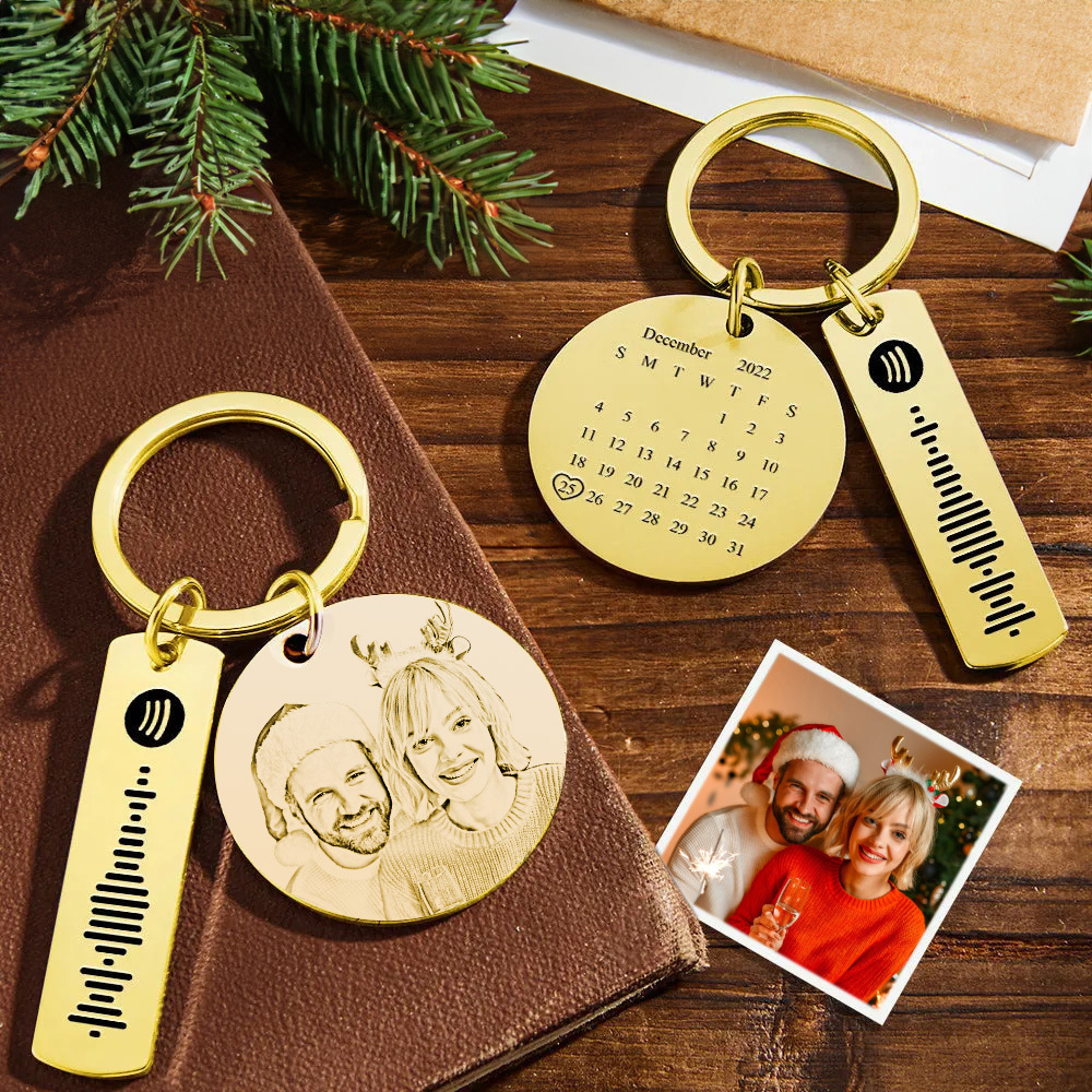 Custom Photo Calendar Spotify Keychain Personalized Stainless Steel Keychain Christmas Gift - soufeelau