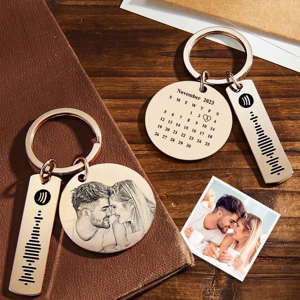 Custom Photo Calendar Spotify Keychain Personalized Stainless Steel Keychain Gift for Lover