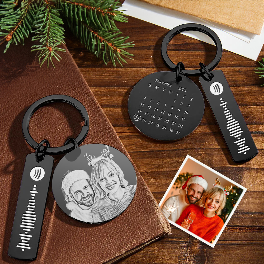 Custom Photo Calendar Spotify Keychain Personalized Stainless Steel Keychain Christmas Gift - soufeelau