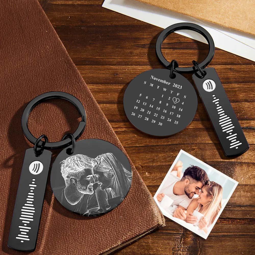 Custom Photo Calendar Spotify Keychain Personalized Stainless Steel Keychain Gift for Lover