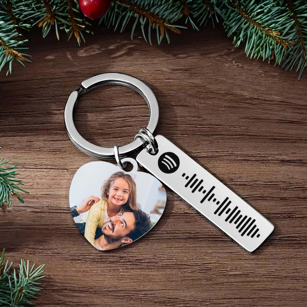 Personalized Spotify Keychain Custom Picture & Music Song Code Heart Couples Photo Keyring Gifts for Christmas - soufeelau