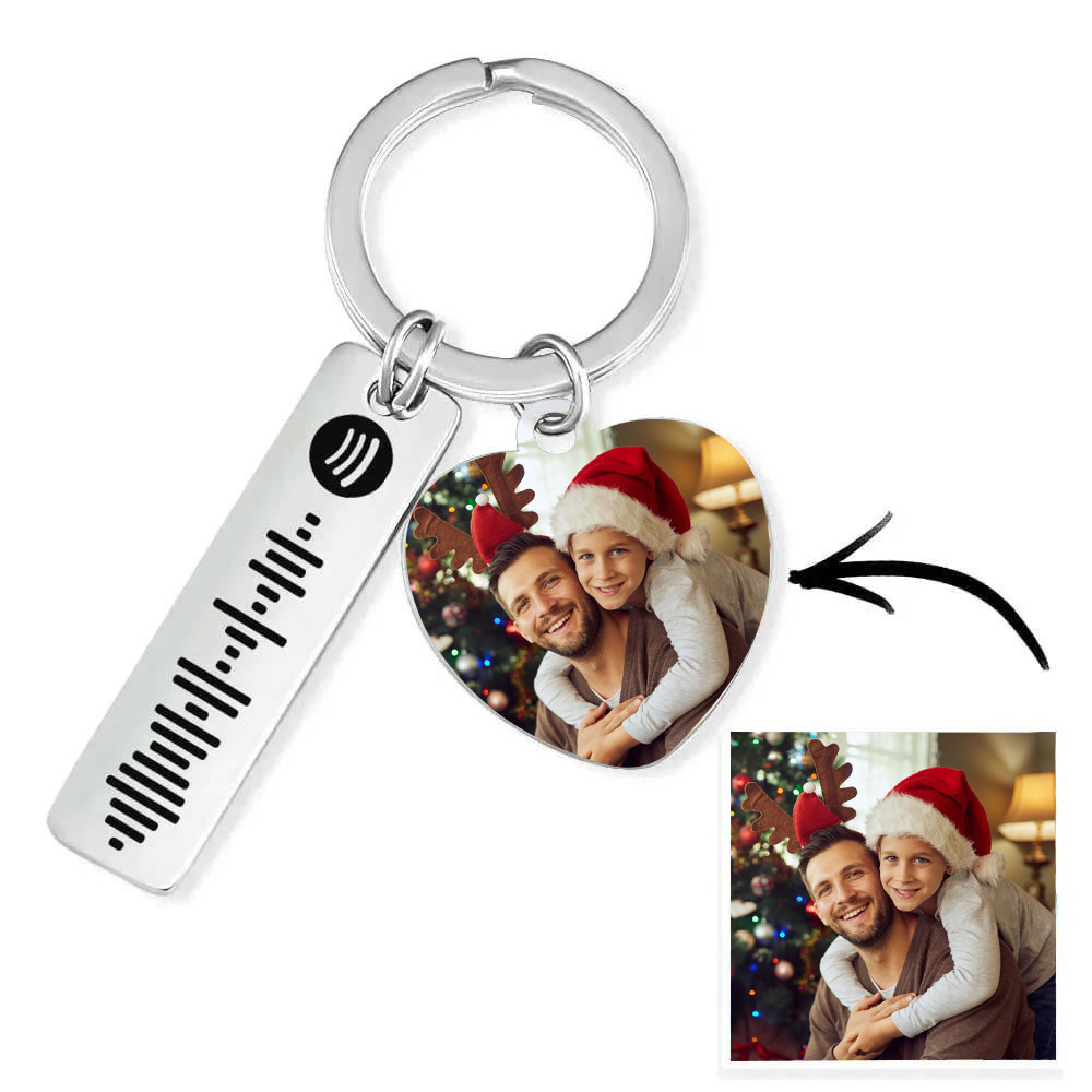 Personalized Spotify Keychain Custom Picture & Music Song Code Heart Couples Photo Keyring Gifts for Christmas - soufeelau