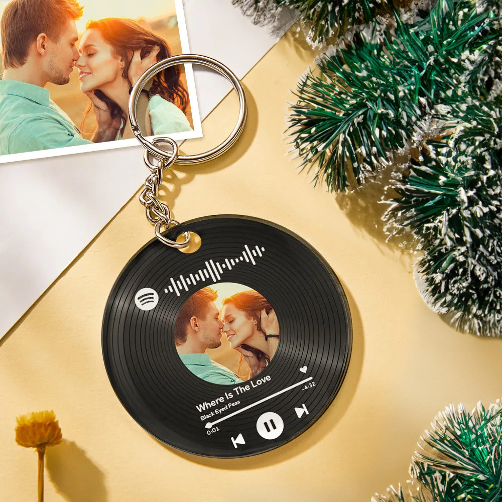 Custom Photo and Date Keychain Calendar Keychain Scannable Spotify Code Keychain Anniversary Christmas Gift - soufeelau