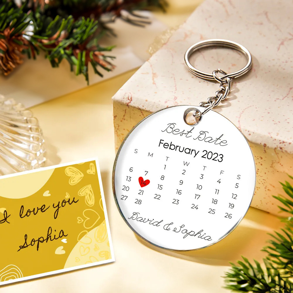 Custom Photo and Date Keychain Calendar Keychain Scannable Spotify Code Keychain Anniversary Christmas Gift - soufeelau