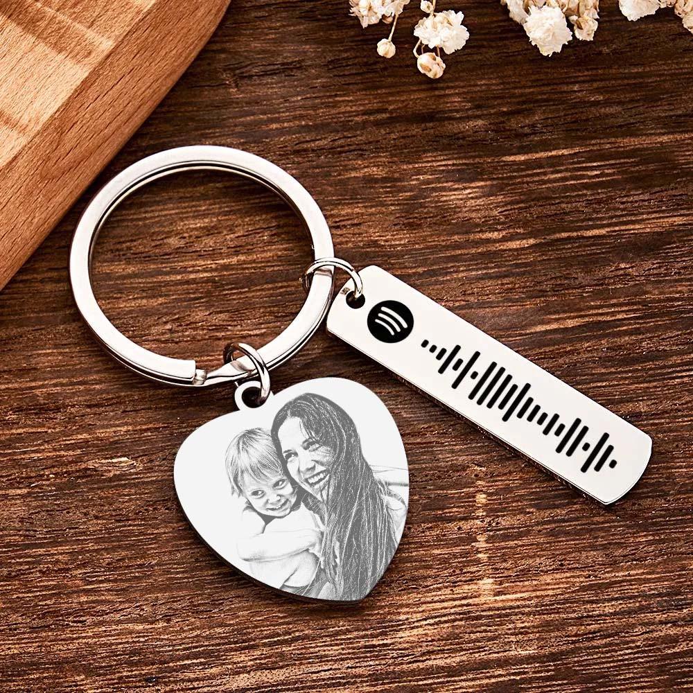 Personalized Calendar Keychain Special Day Significant Photo Heart Square Shape Music Code Metal Keychain Gift for Mother - soufeelau