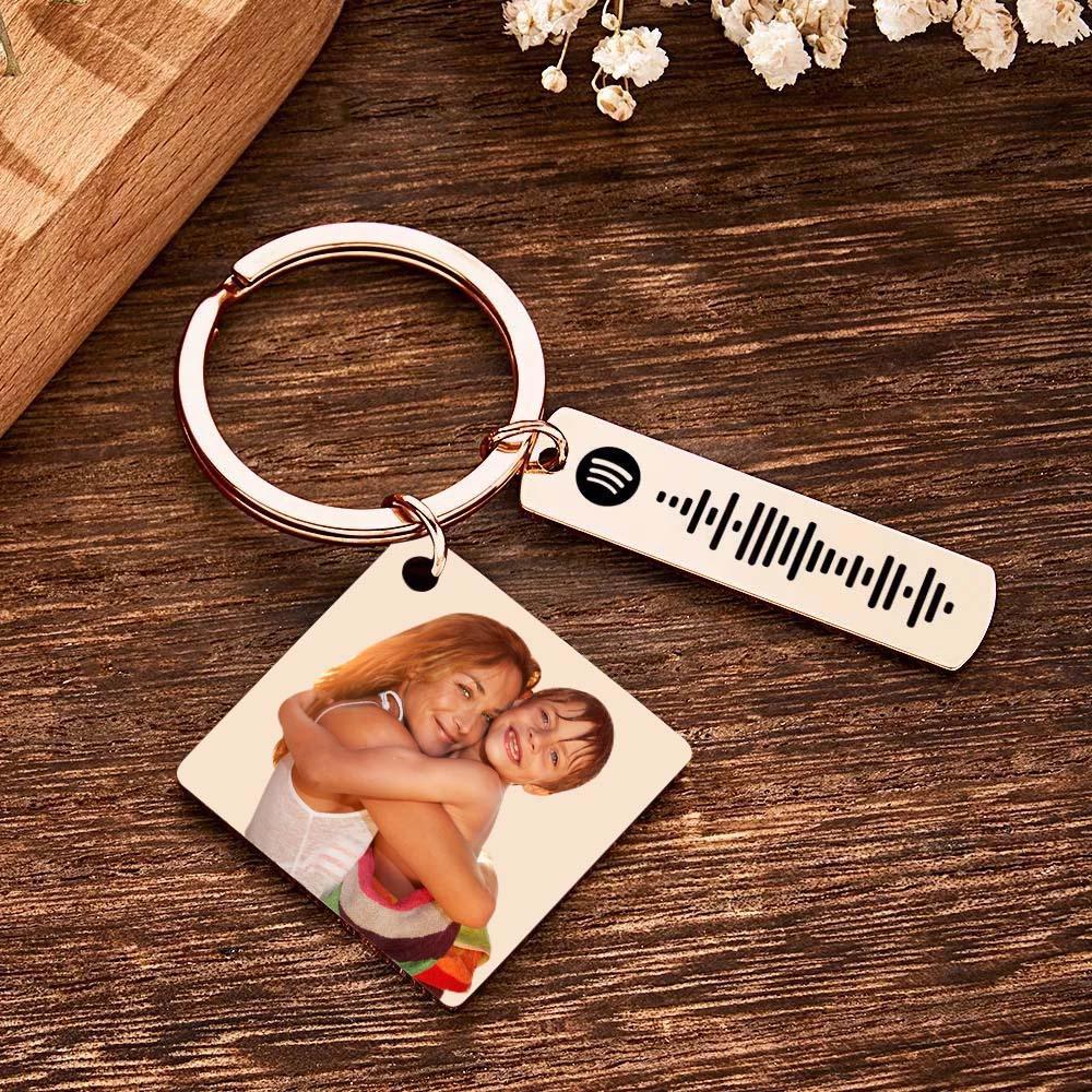 Personalized Calendar Keychain Special Day Significant Photo Heart Square Shape Music Code Metal Keychain Gift for Mother - soufeelau