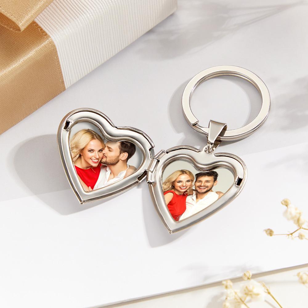 Personalized Peychain Heart Locket Photo Keychain Memorial Anniversary Gift for Her - soufeelau
