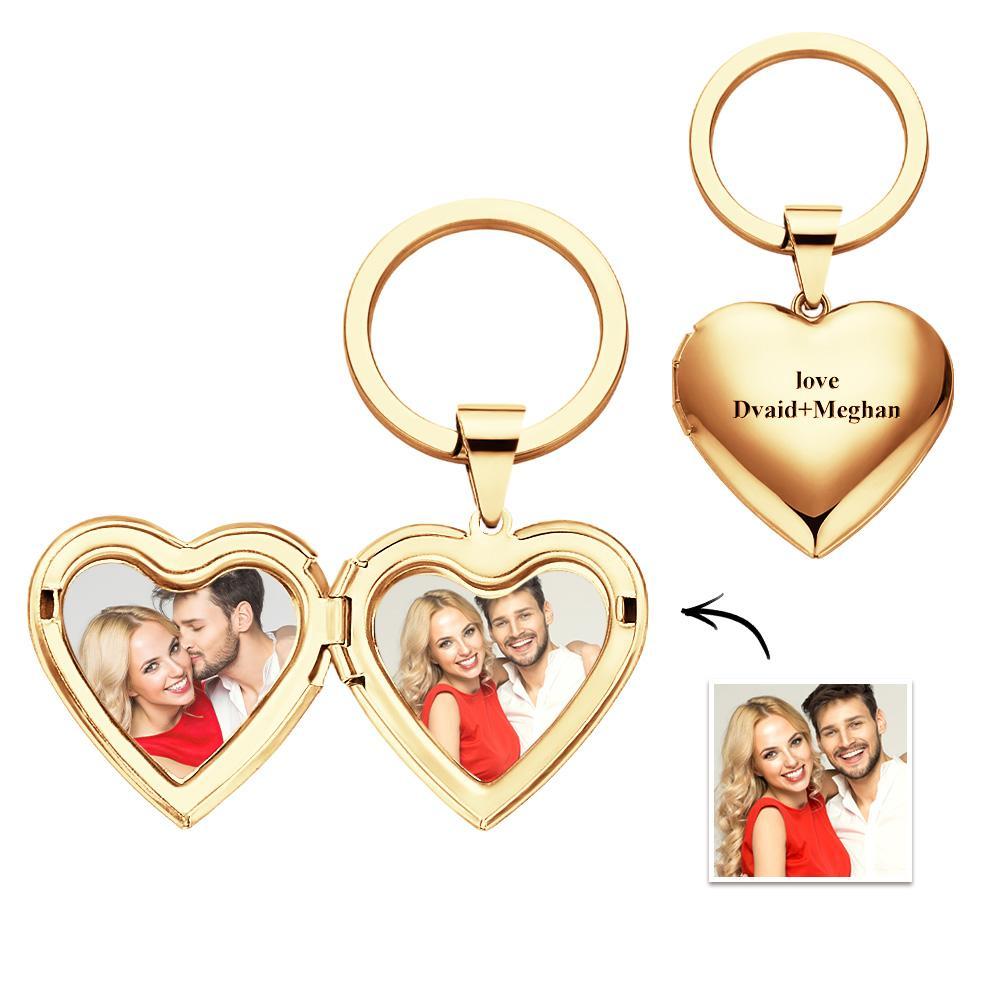 Personalized Peychain Heart Locket Photo Keychain Memorial Anniversary Gift for Her - soufeelau