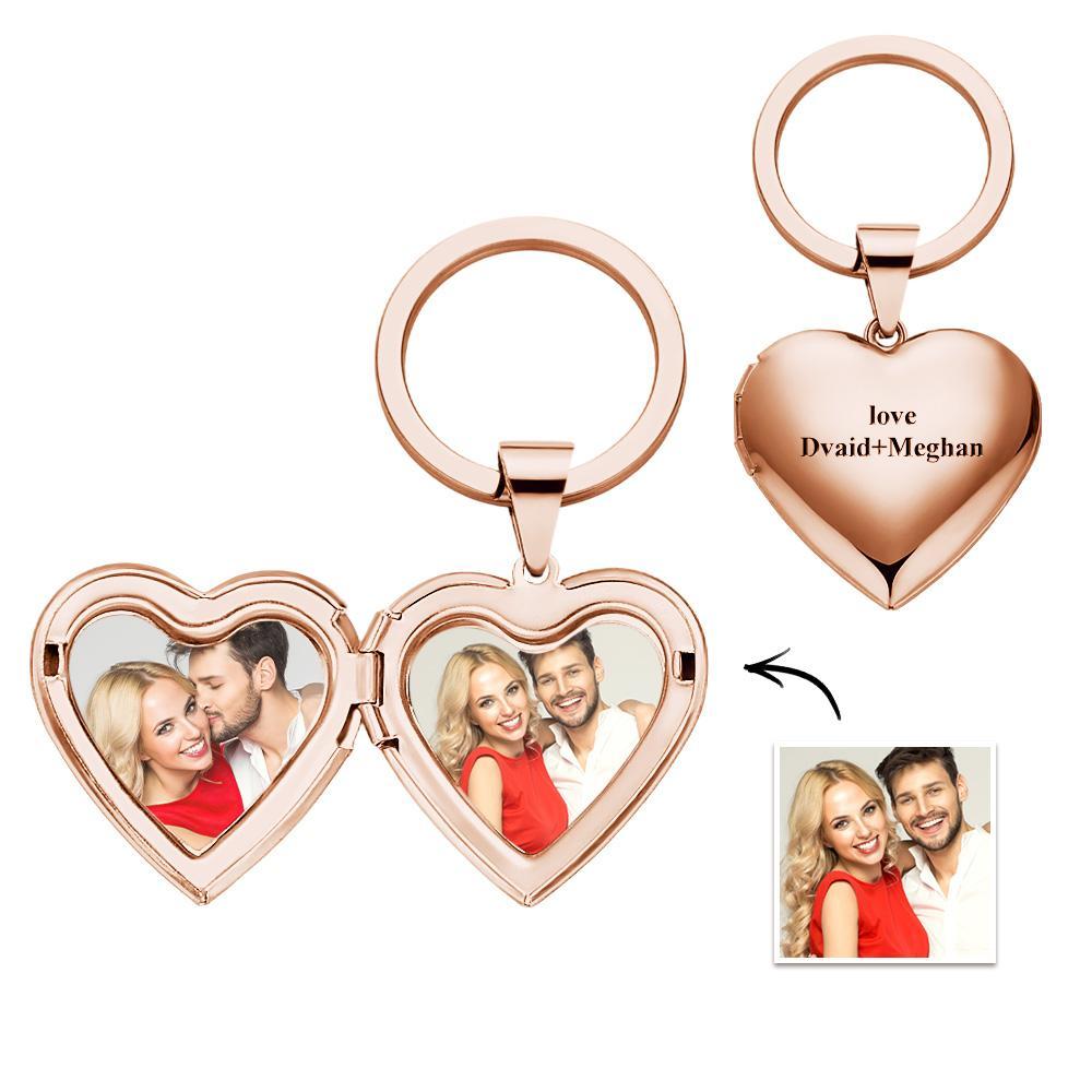 Personalized Peychain Heart Locket Photo Keychain Memorial Anniversary Gift for Her - soufeelau
