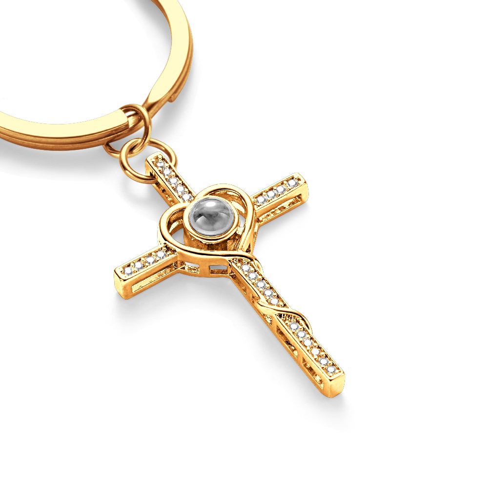 Cross Projection Keychain Custom Memorial Photo Key Ring Personalized Picture Inside Jewelry Trendy Best Friend Gift