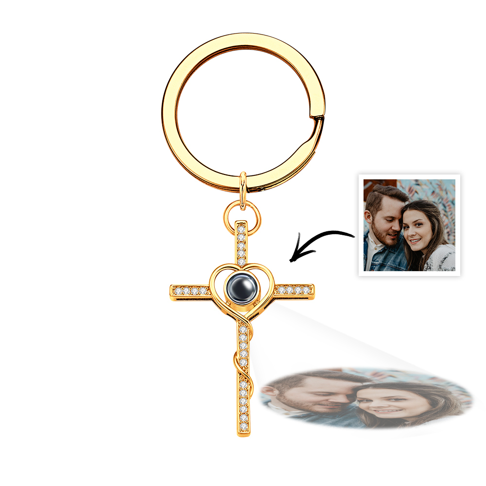 Cross Projection Keychain Custom Memorial Photo Key Ring Personalized Picture Inside Jewelry Trendy Best Friend Gift