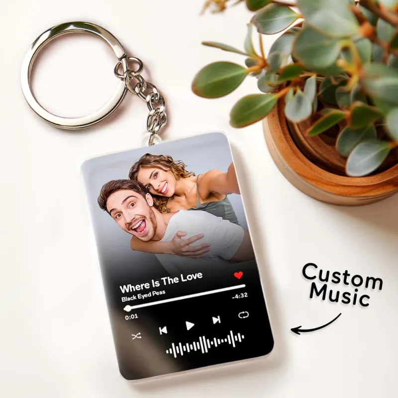 Scannable Spotify Code Keychain Custom Music Acrylic Photo Keychain Anniversary Day Gift For Couple - soufeelau
