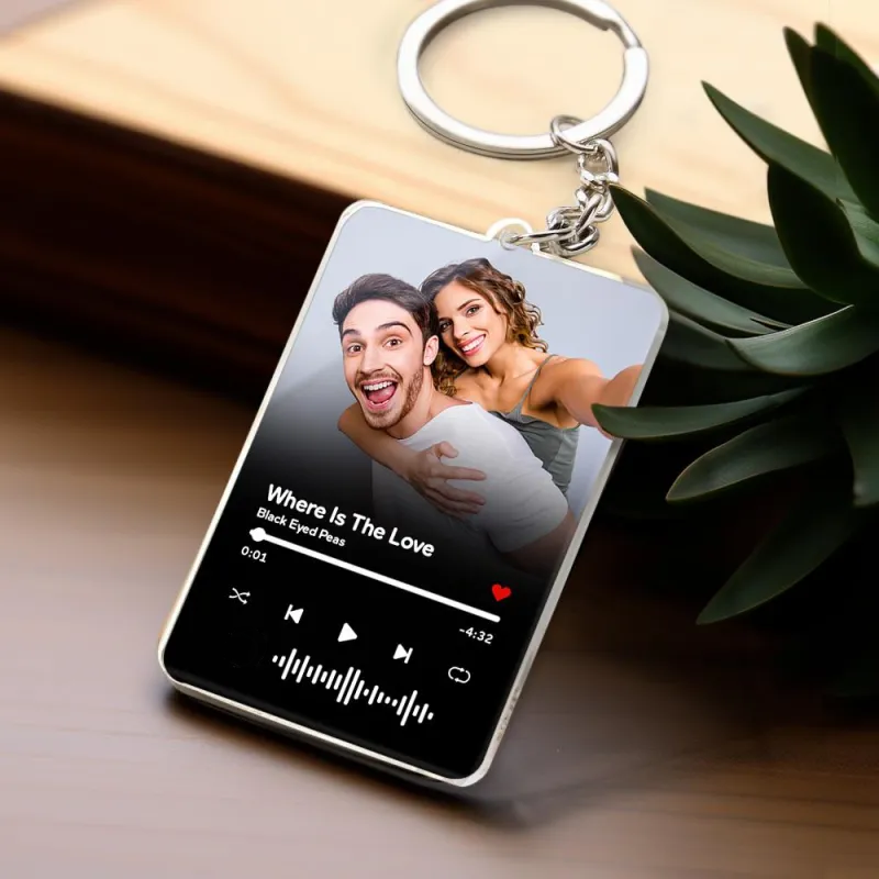 Scannable Spotify Code Keychain Custom Music Acrylic Photo Keychain Anniversary Day Gift For Couple - soufeelau