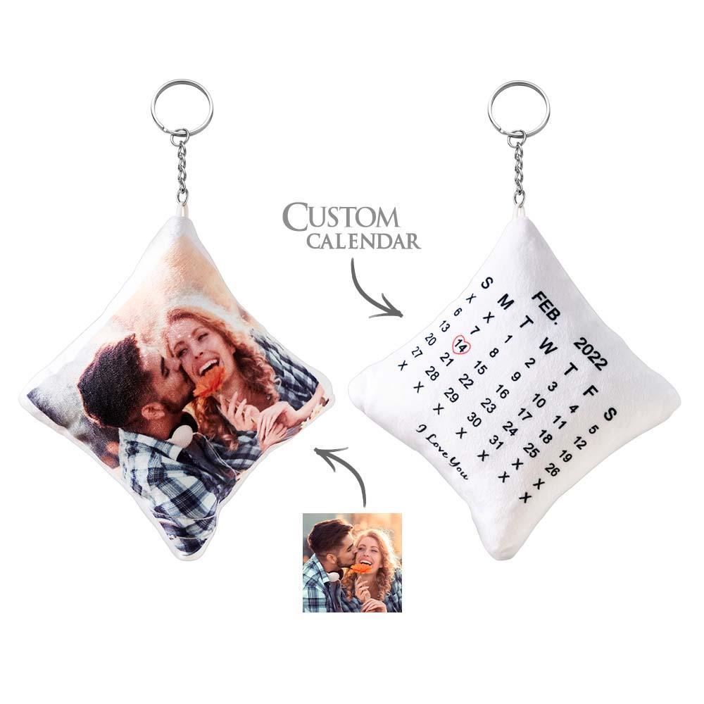 Mini Pillow Special Date Calendar Photo Custom Keychain Double Sided Personalized Pillow keychain Tiny Gift for Your Loved Ones - soufeelau