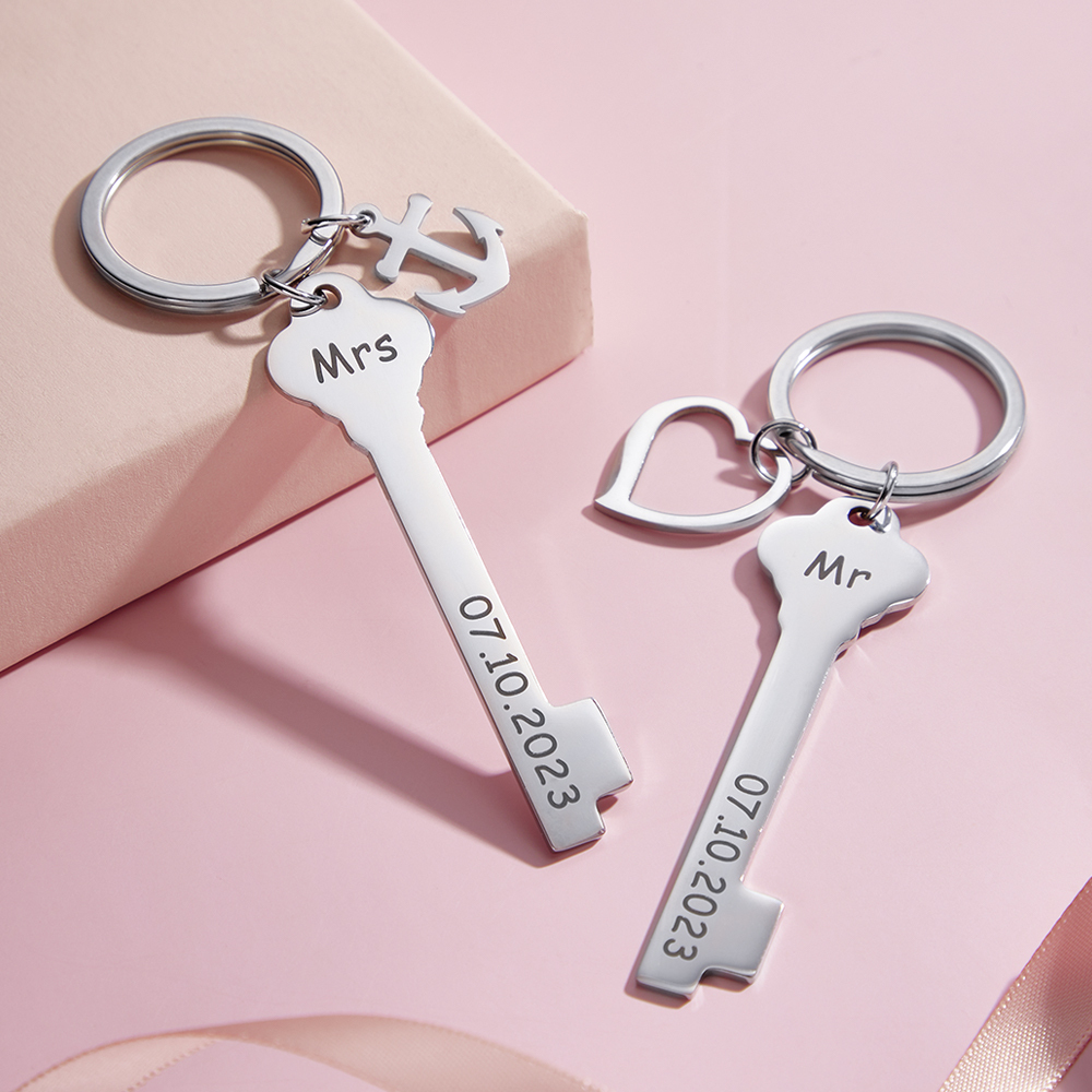 Custom Wedding Gift Key Chain Mr and Mrs Wedding Anniversary His and Hers Special Day Gift Ideas - soufeelau
