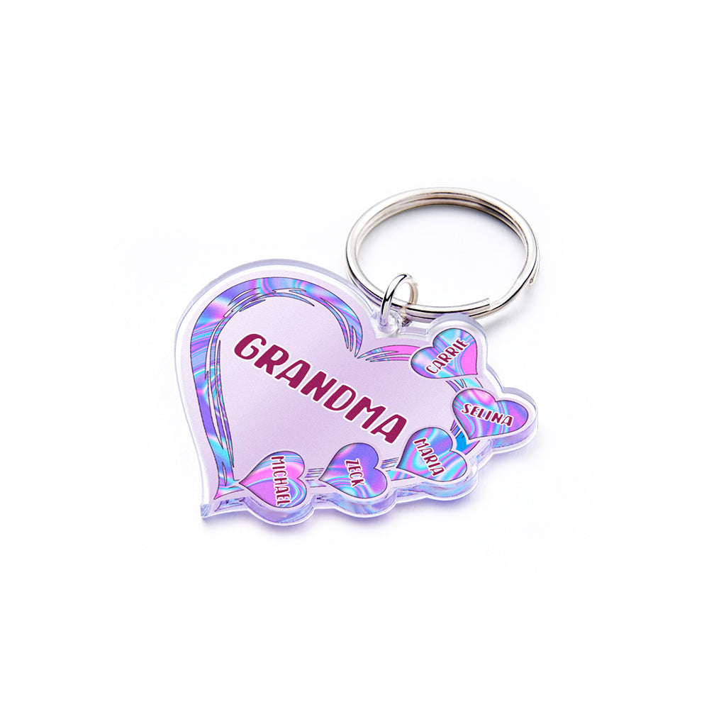 Grandma Mom Violet Heart Kids Mother's Day Personalized Acrylic Keychain - soufeelau