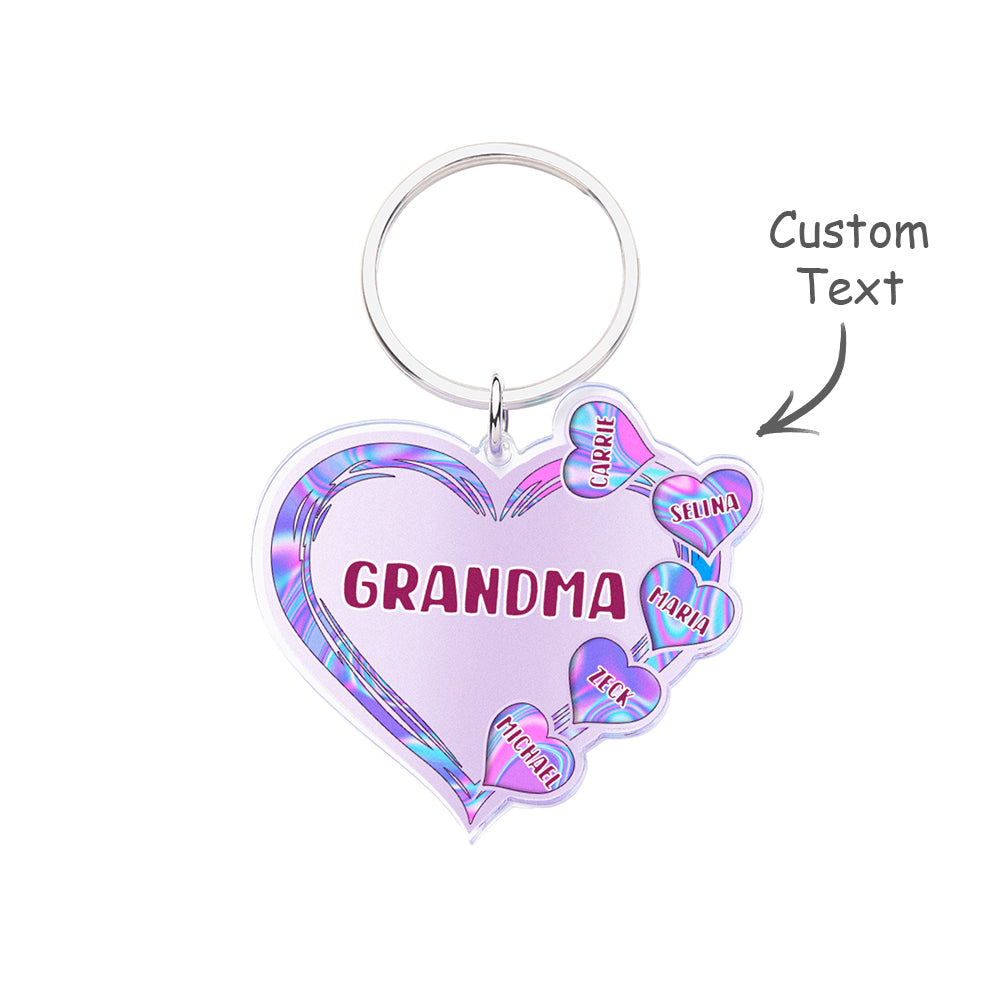 Grandma Mom Violet Heart Kids Mother's Day Personalized Acrylic Keychain - soufeelau