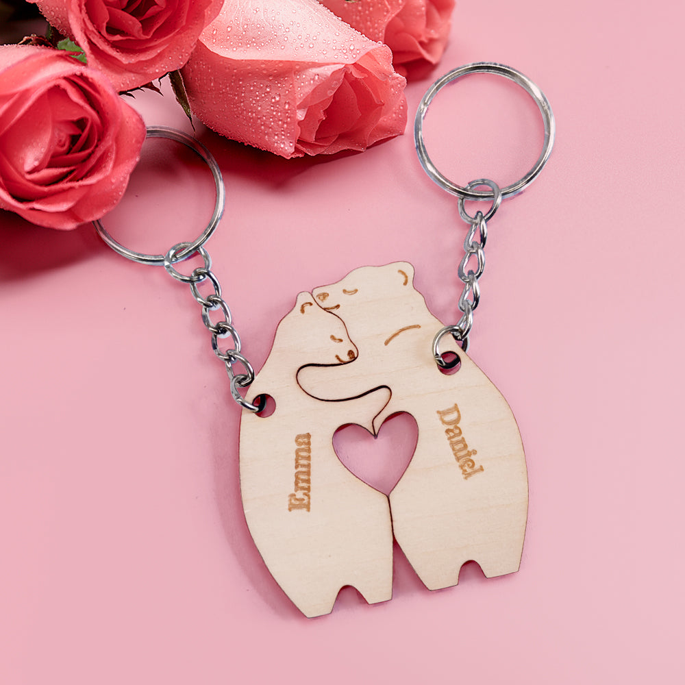 Personalized Couple Matching Keychain Custom Matching Hug Bears Keychain Valentine's Day Gifts for Lover - soufeelau