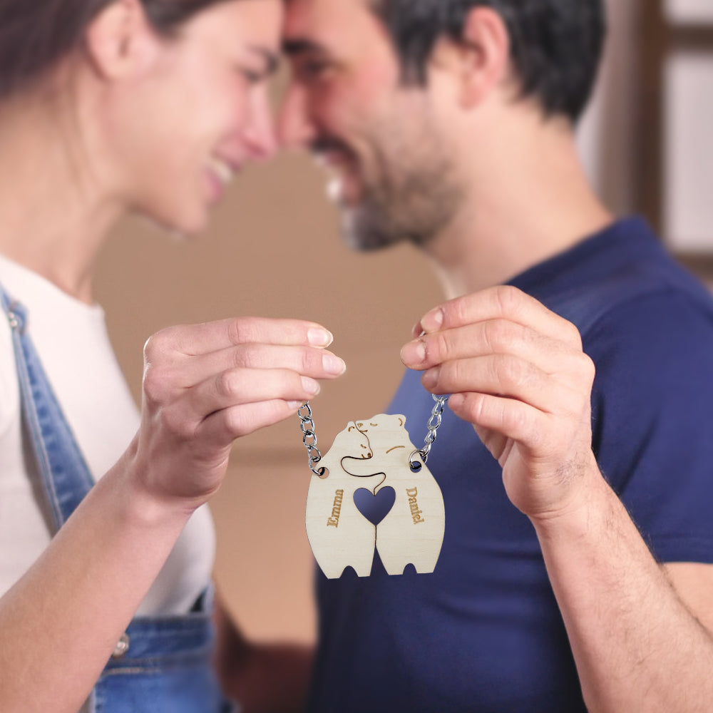 Personalized Couple Matching Keychain Custom Matching Hug Bears Keychain Valentine's Day Gifts for Lover - soufeelau