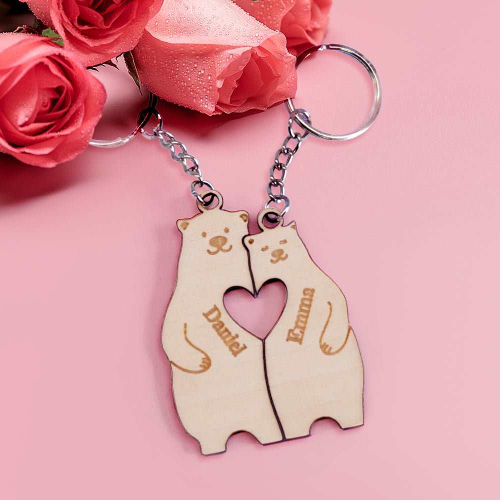 Personalized Couple Matching Keychain Custom Matching Bears Keychain Valentine's Day Gifts for Lover - soufeelau