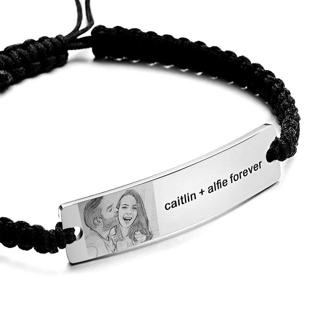 Customized Picture Name or Text Engraved Stainless Steel ID Braided Bracelet Wristband Jewelry Valentines Day Father's Day Gift