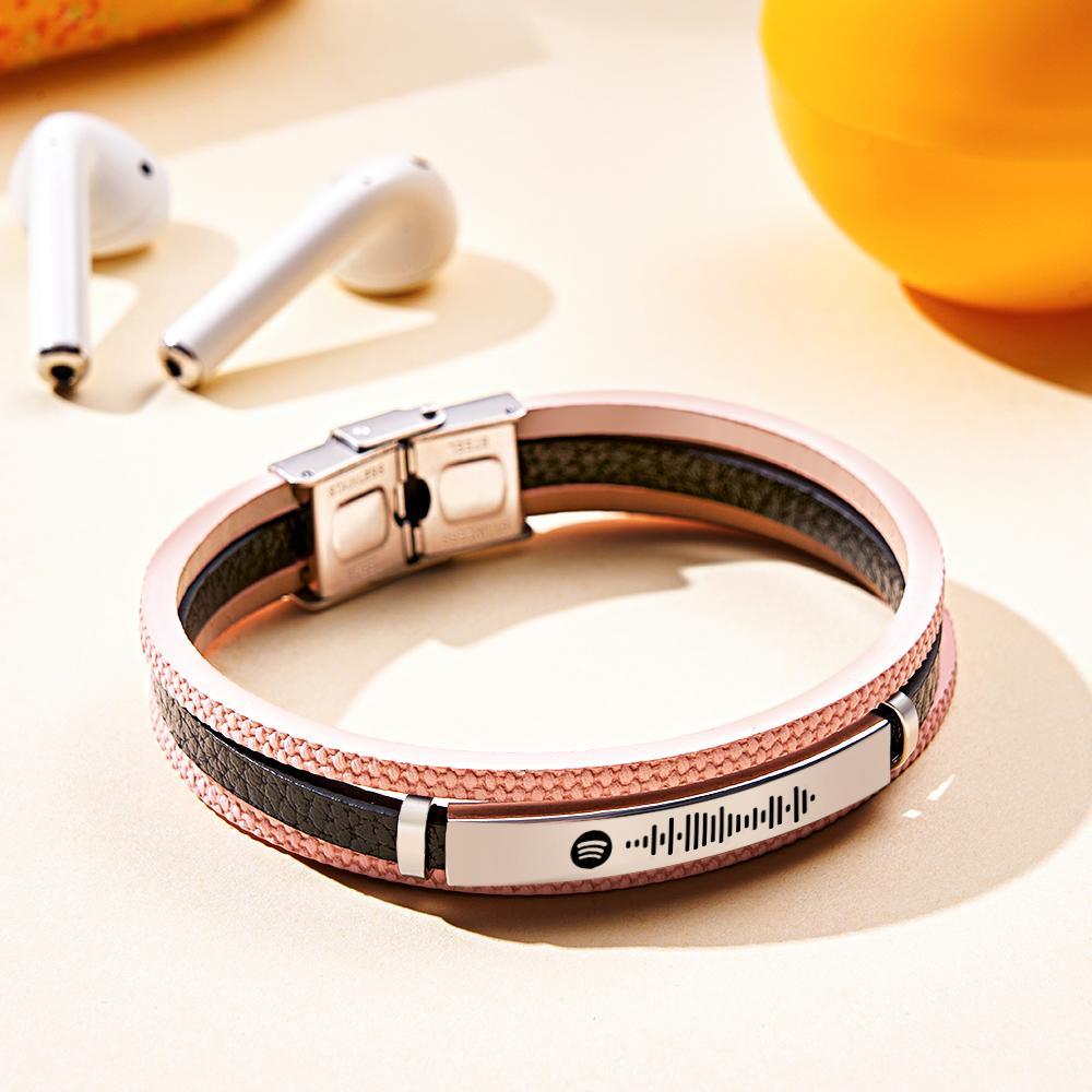 Custom Song Bracelet Mens Personalized Music Code Leather Bracelet Christmas Gift Birthday Gift for Men and Woman - soufeelau