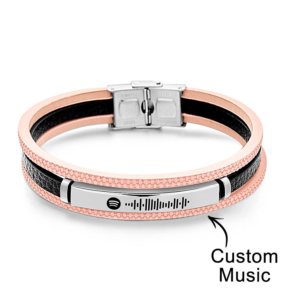 Custom Song Bracelet Mens Personalized Music Code Leather Bracelet Christmas Gift  Birthday Gift for Men and Woman - soufeelau