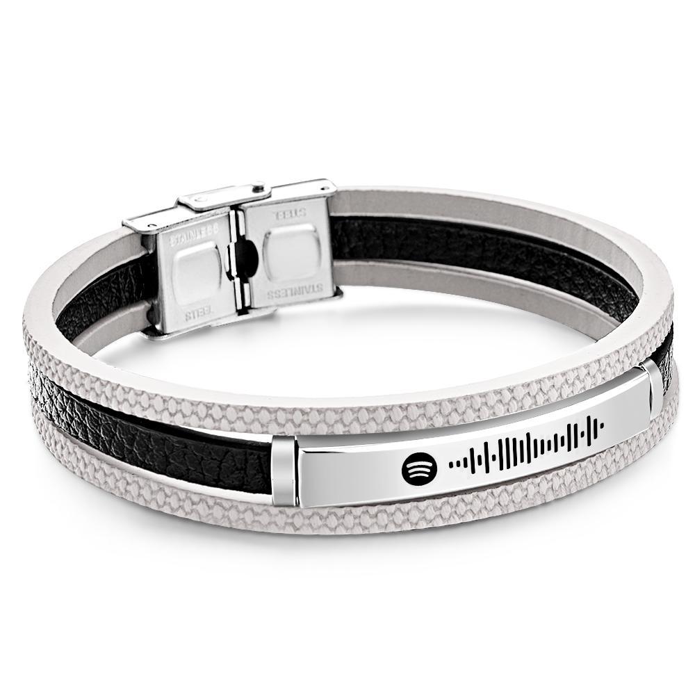 Custom Song Bracelet Mens Personalized Music Code Leather Bracelet Christmas Gift Birthday Gift for Men and Woman - soufeelau