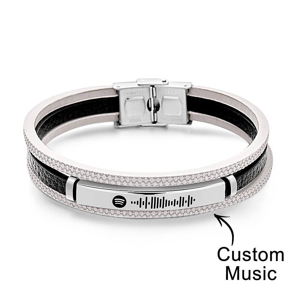 Custom Song Bracelet Mens Personalized Music Code Leather Bracelet Christmas Gift Birthday Gift for Men and Woman - soufeelau