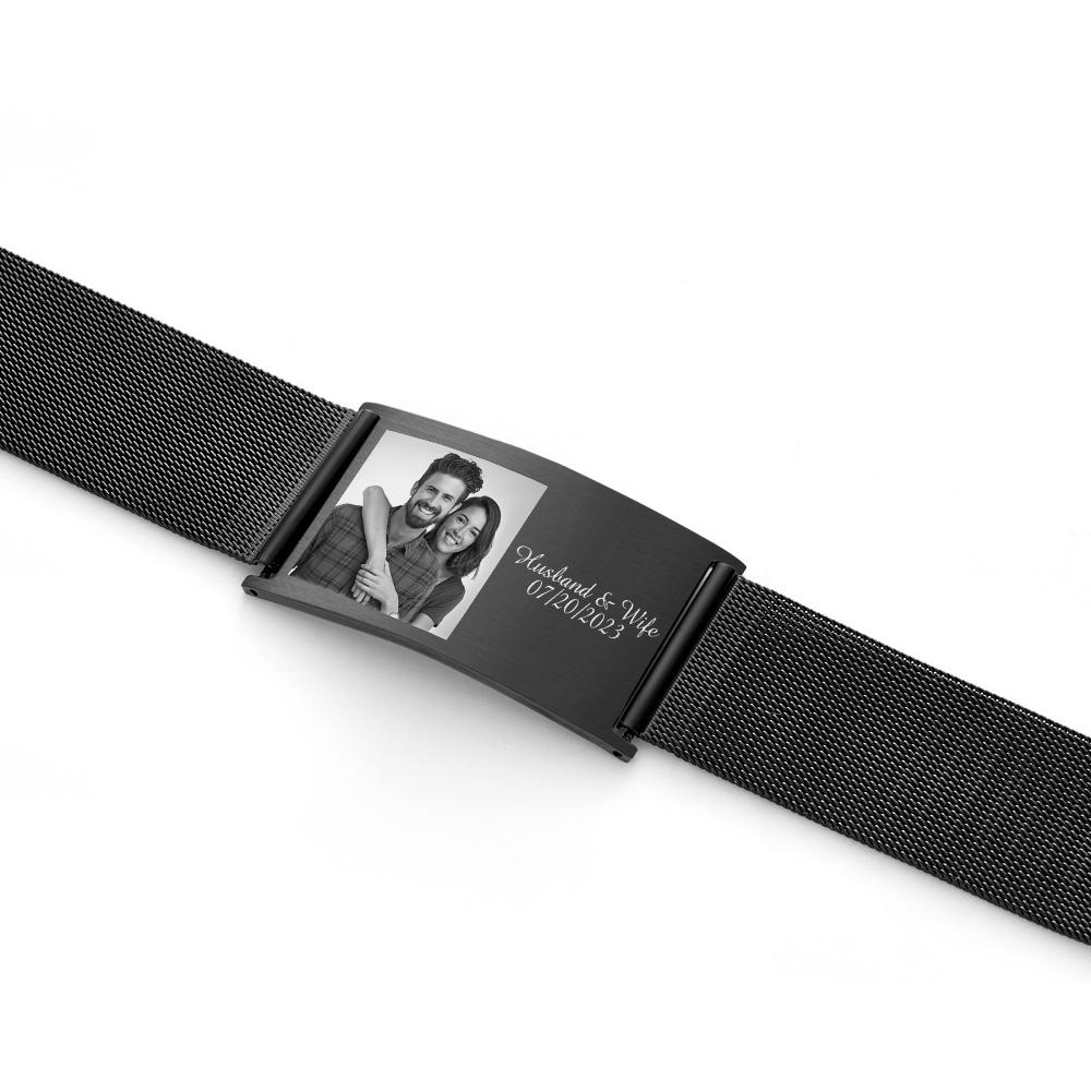 Custom Engraved Photo & Name Stainless Steel Retractable Wide Bracelet Personalized Image Jewelry Gifts for Men - soufeelau