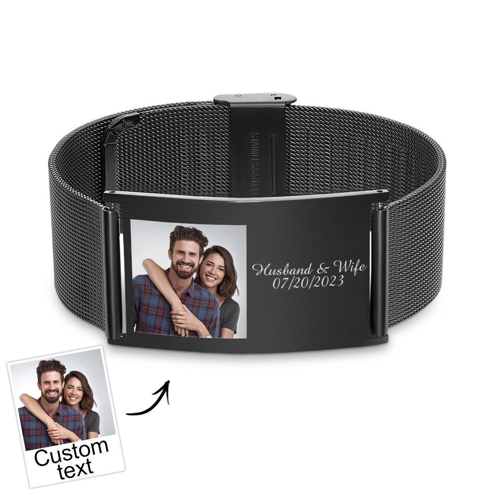 Custom Engraved Photo & Name Stainless Steel Retractable Wide Bracelet Personalized Image Jewelry Gifts for Men - soufeelau
