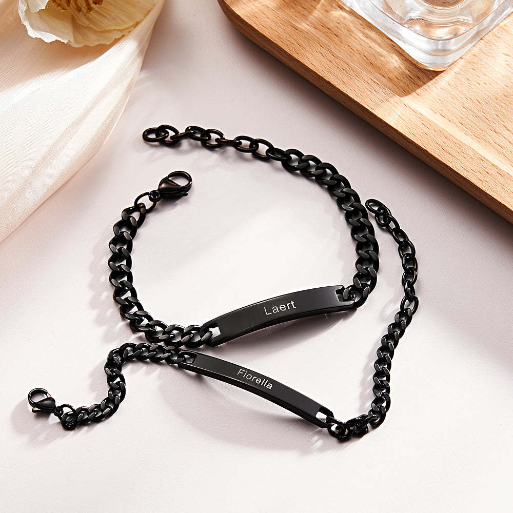Custom Engraved Bracelet Chain Set Personalized Trendy Bracelet For Couples Valentine Gifts - soufeelau
