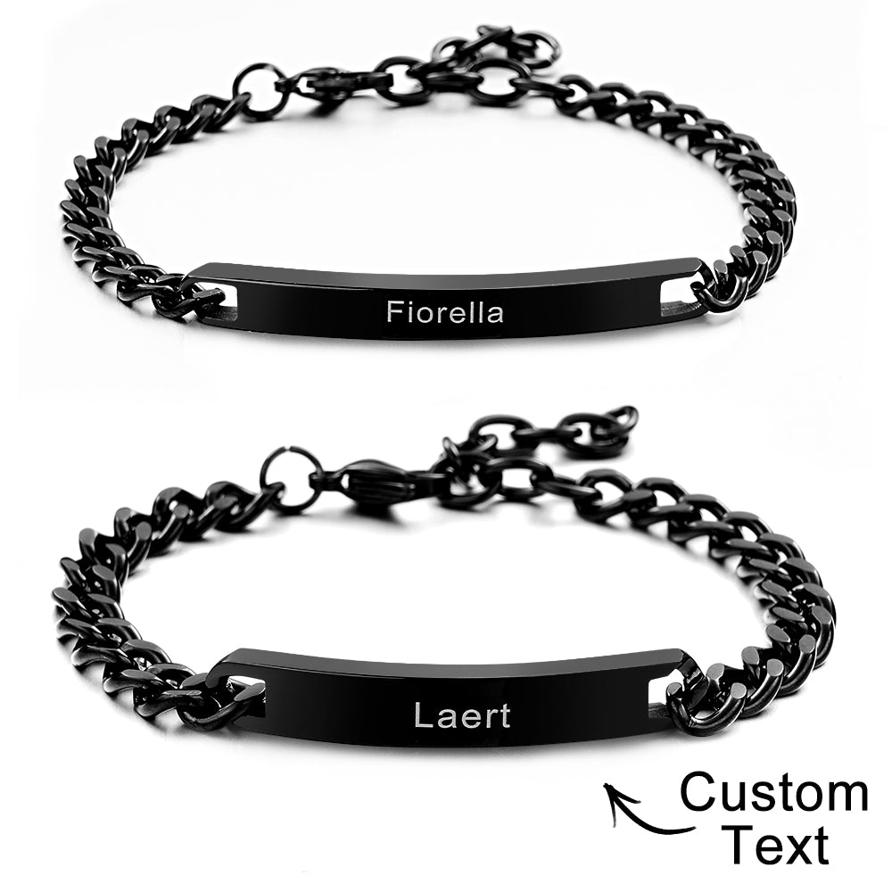 Custom Engraved Bracelet Chain Set Personalized Trendy Bracelet For Couples Valentine Gifts - soufeelau