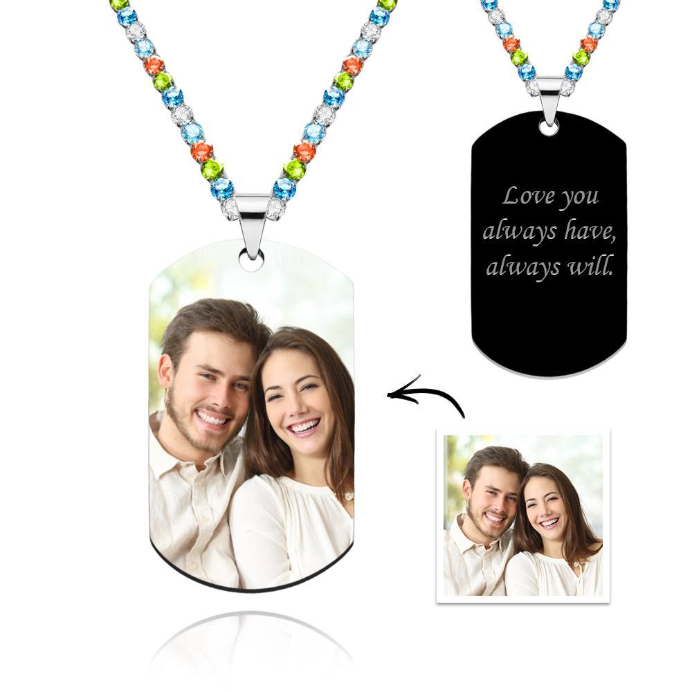 Men's Photo Tag Necklace With Engraving Tennis Chain Gifts For Him - soufeelau