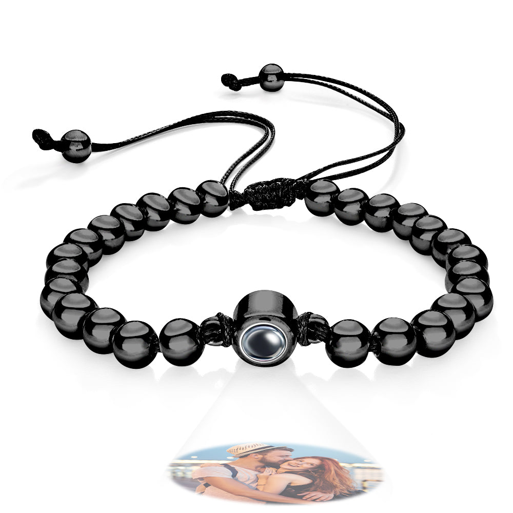 Custom Photo Projection Bracelet Personalized Circle Beads Adjustable Bracelet Gifts For Men - soufeelau